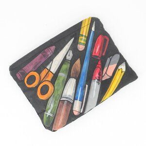 Artist Handpainted Pencil Case School Supplies Scissors Brushes Eraser Pens Zip